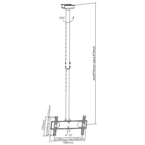 BRATECK 32-55" Telescopic LCD Ceiling Mount