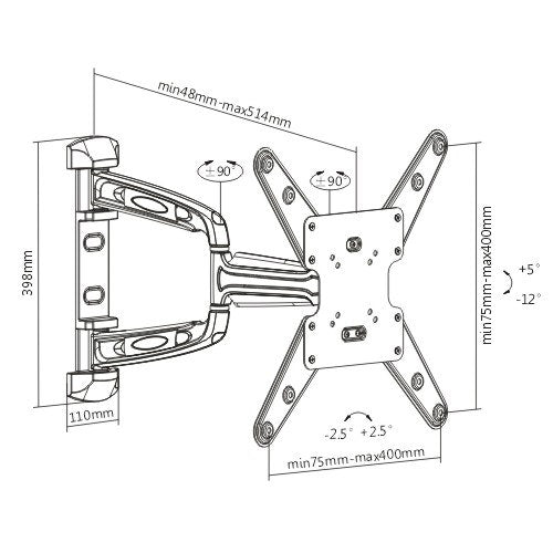 Aluminum 23-55" Full Motion Wall Mount