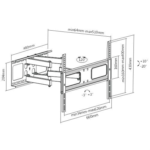 BRATECK 37-70" Solid Articulating Wall TV Mount