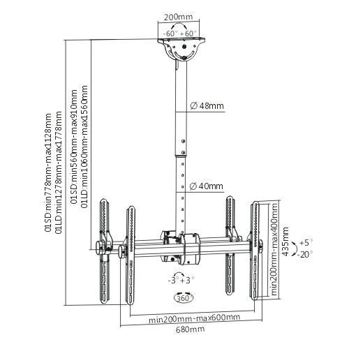 BRATECK Dual 37-70" Ceiling Mount Bracket for LCD/Plasma TV