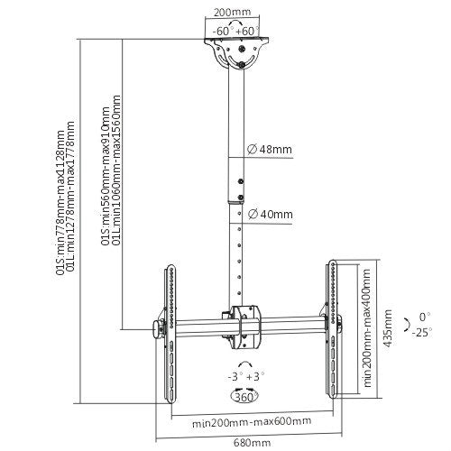 BRATECK 37-70" Ceiling Mount Bracket for LCD/Plasma TV